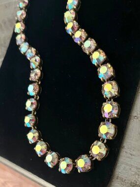 J Crew Aurora Borealis Swarovski Crystal Dot Gold Martha Tennis Necklace